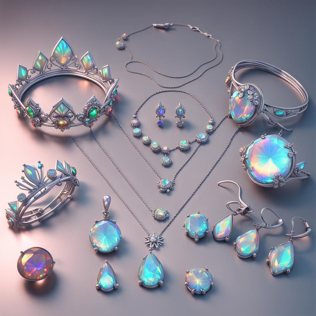 Holographic Jewelry Collection on Silver Stand