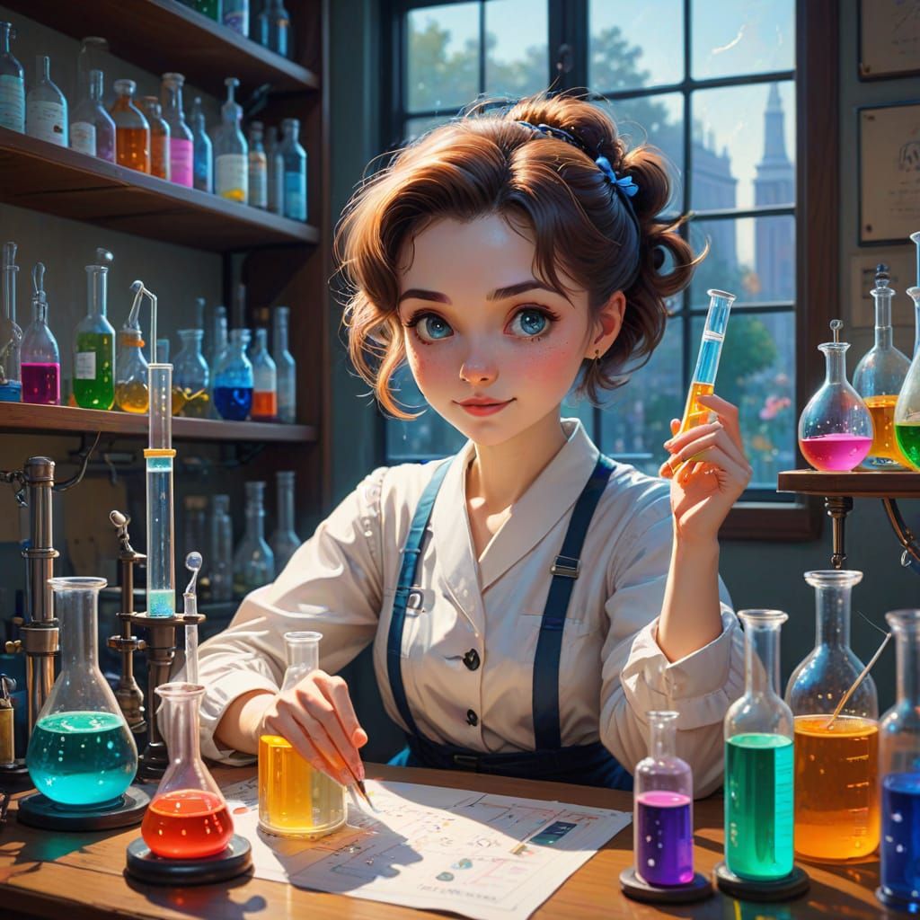 Anime Marie Curie in Kawaii Laboratory