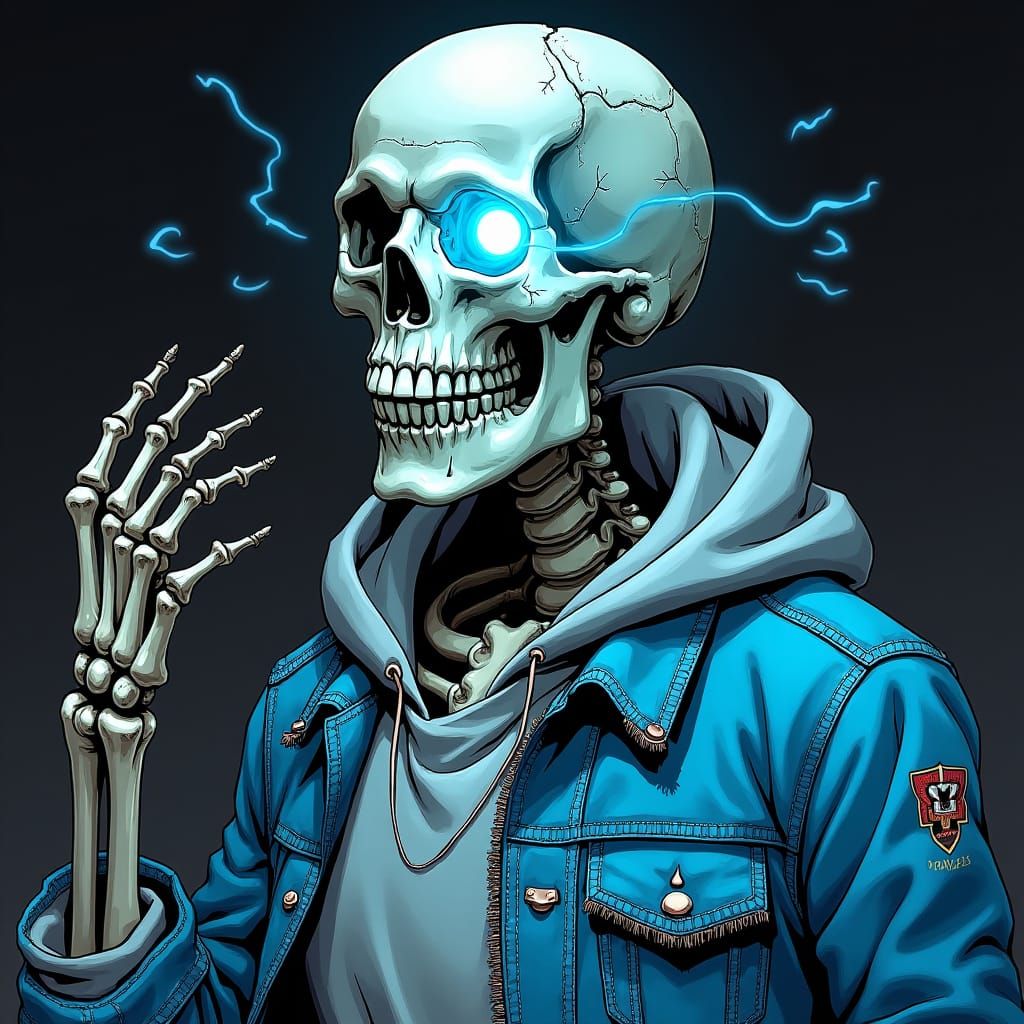 Eerie Glowing Skeleton in Comic Book Style
