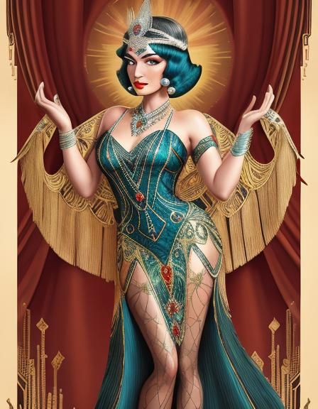 Art Deco Burlesque Dancer in Holographic Illustration