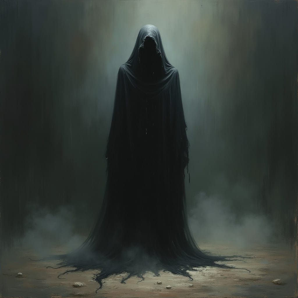 A Dark Figure in Eerie, Haunting Landscape