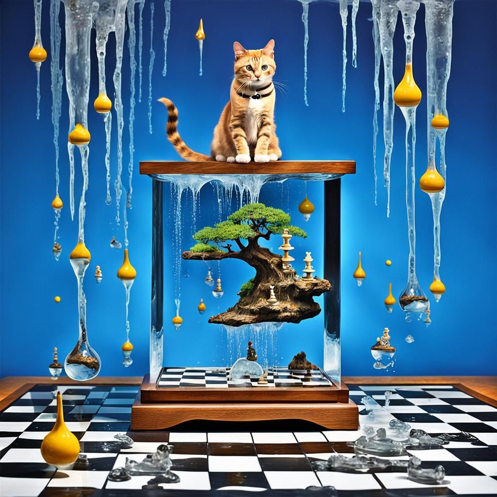 Surreal Melting Clock Cat in Dreamscape