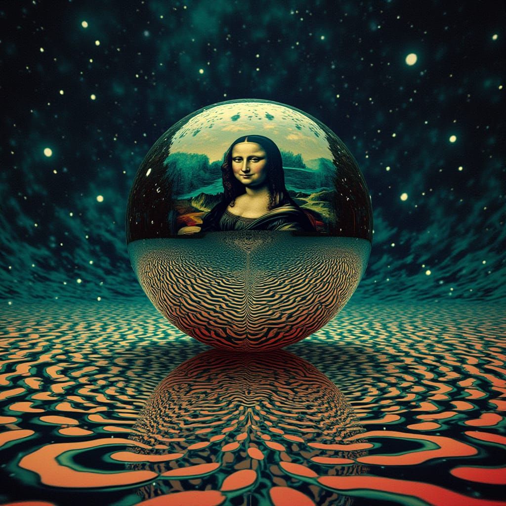 Dreamlike Glass Sphere in Starry Night Sky with Impossible G...