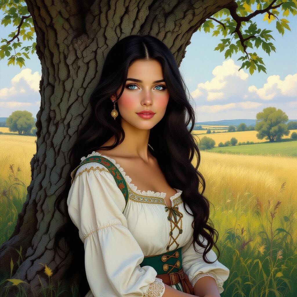 Medieval Woman with Celtic Dress in Pre-Raphaelite Style