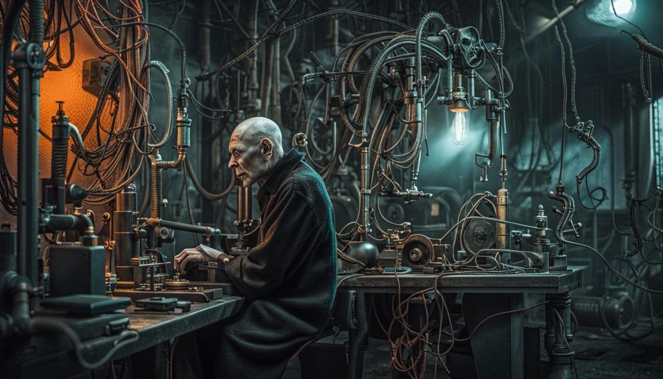 Nosferatu in Giger-esque Lab: A Gritty, Filmic Photo