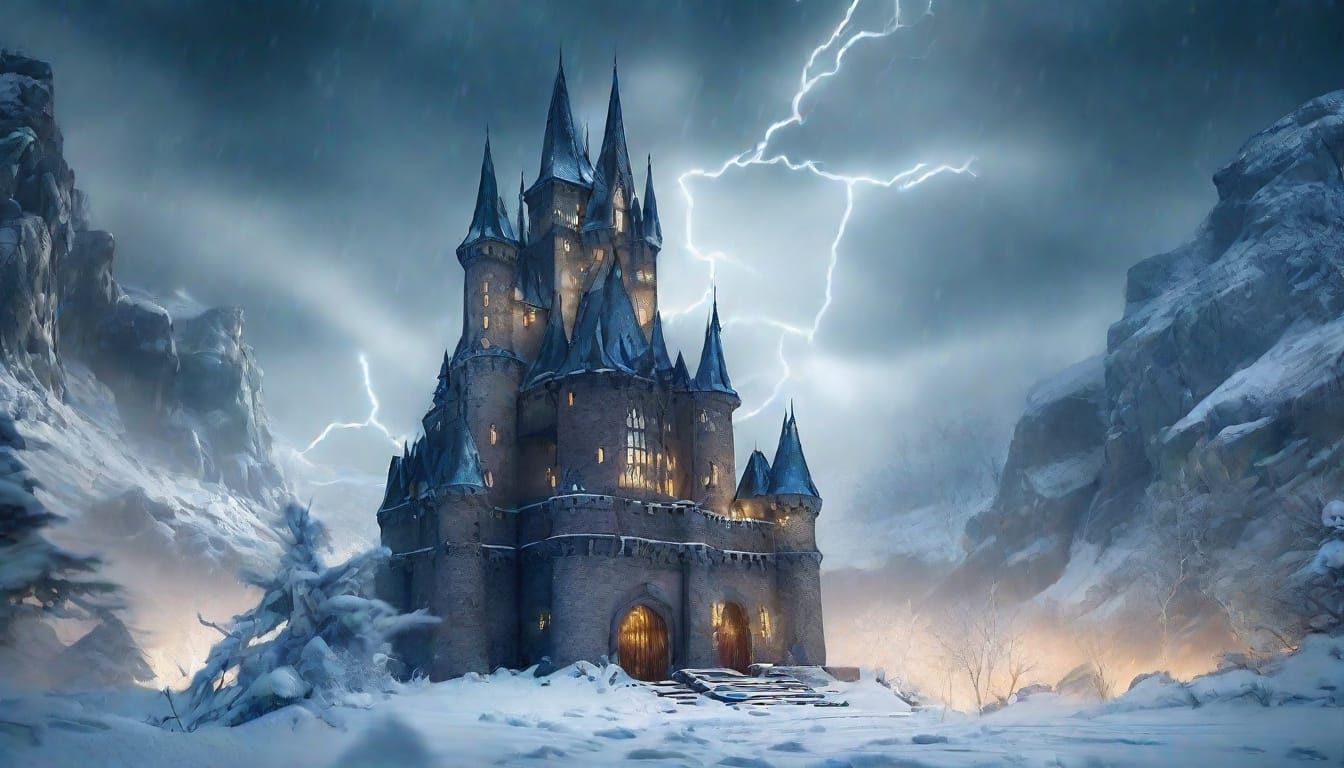 Surreal Ice Knight in a Snowy Battlefield Scene, in Hyper-Re...