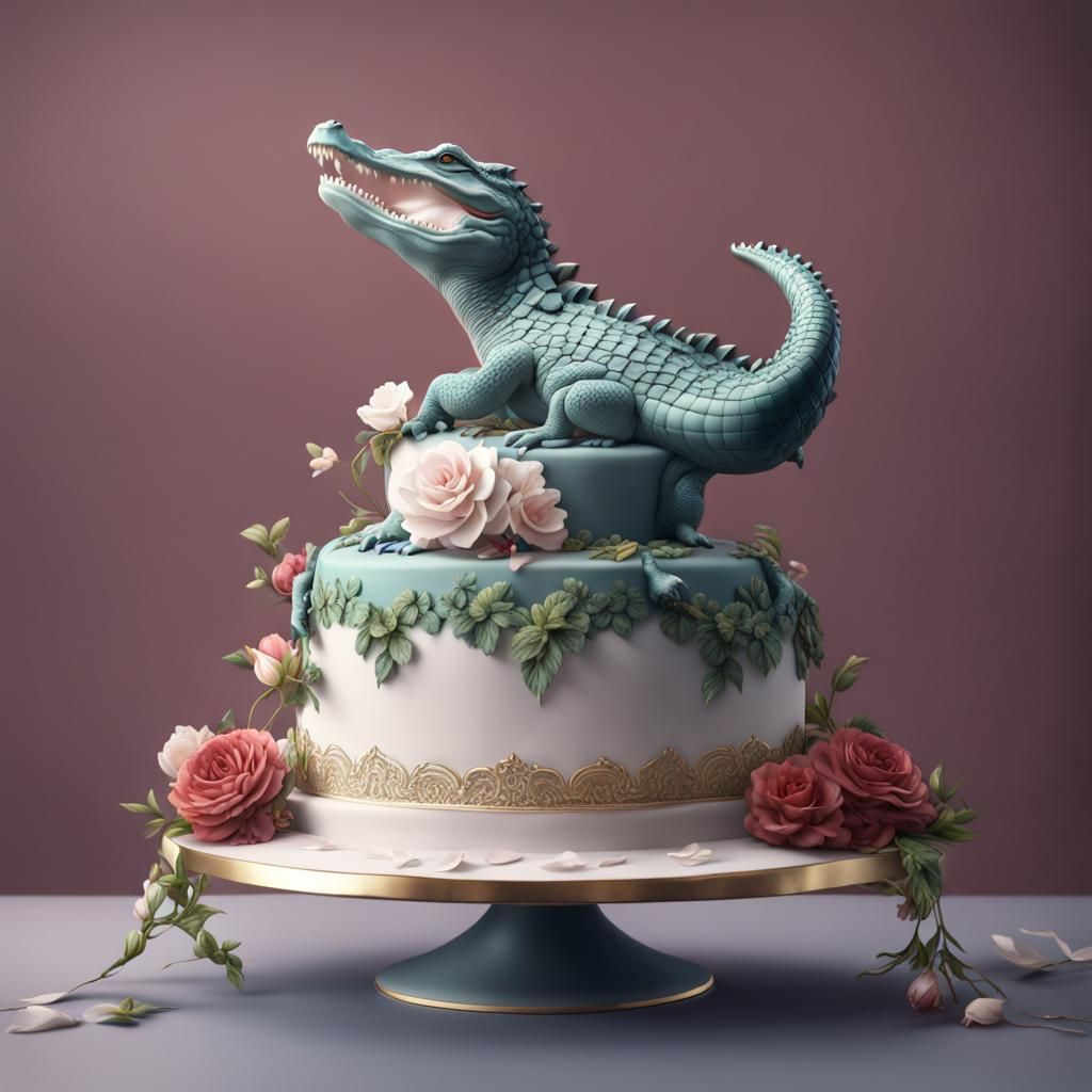 Porcelain Alligator Topper on Wedding Cake