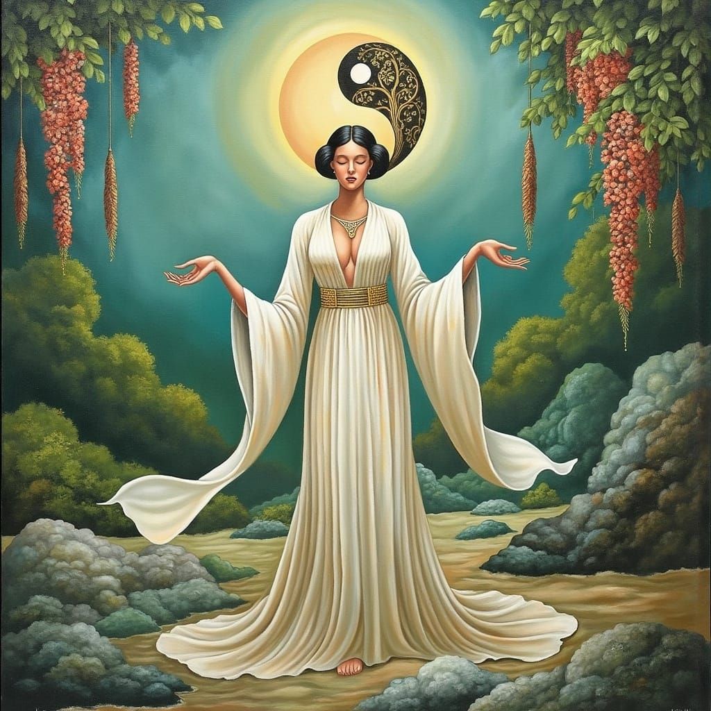 Serene Asian Woman Embodying Balance and Equilibrium