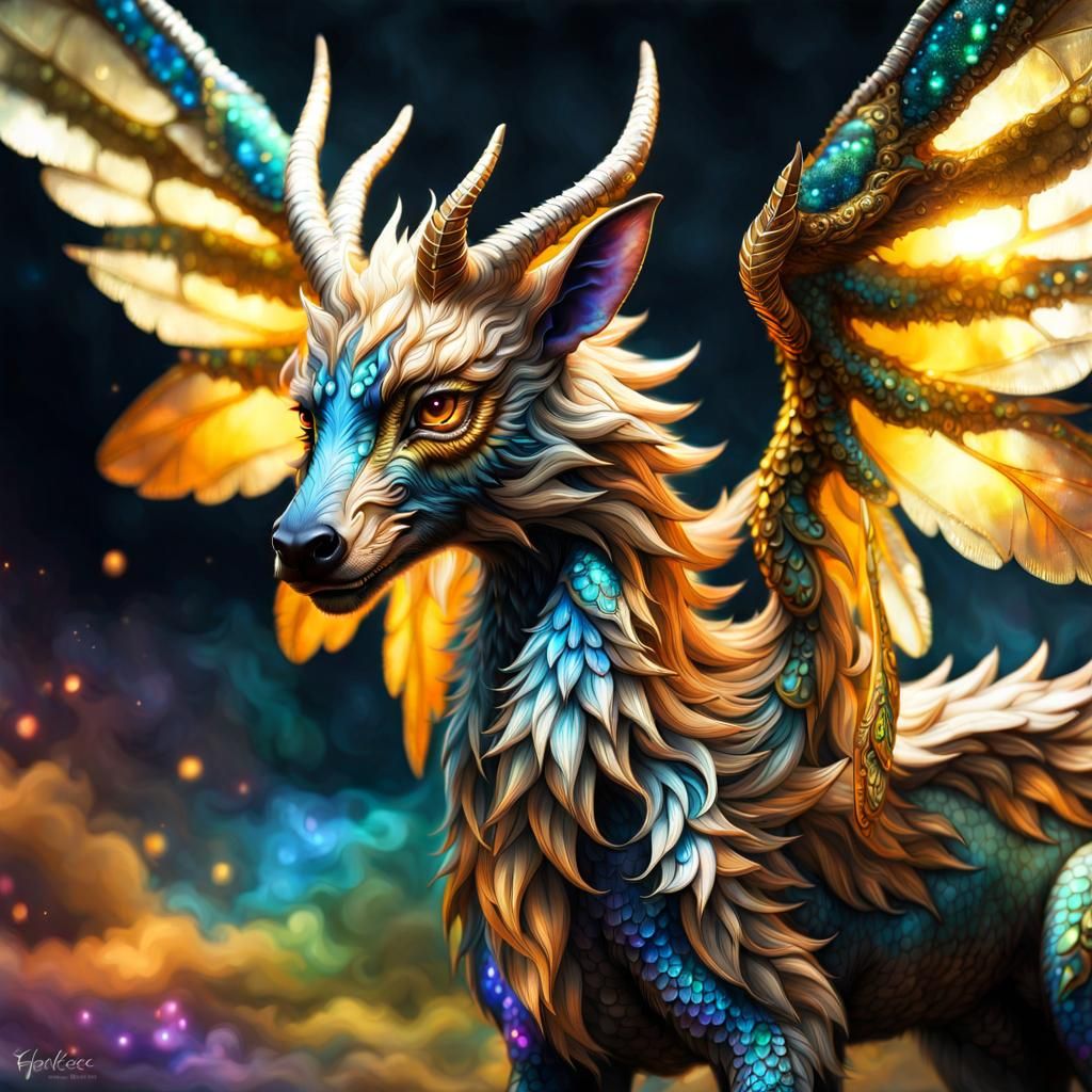 Watercolor Fawn Dragon in a Cosmos Galaxy