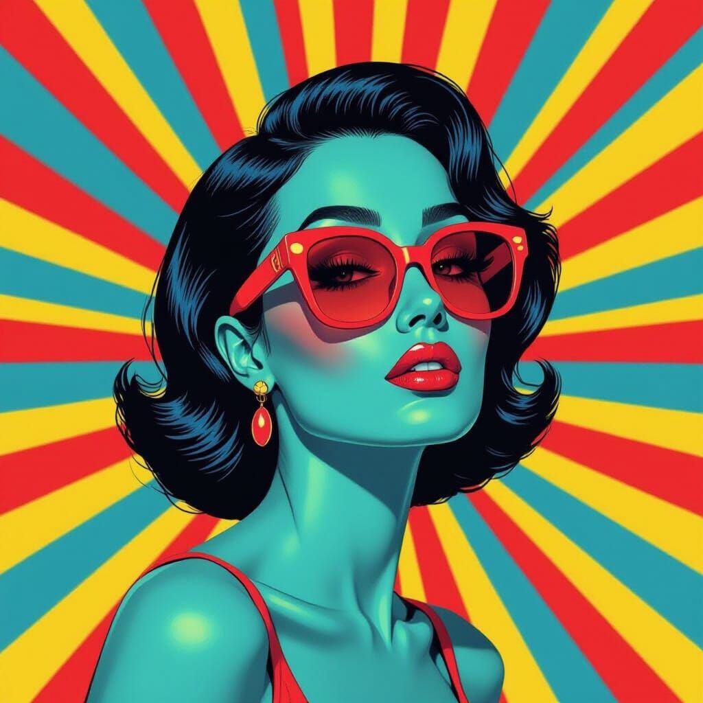 Pop Art Woman with Blue Skin and Retro Style