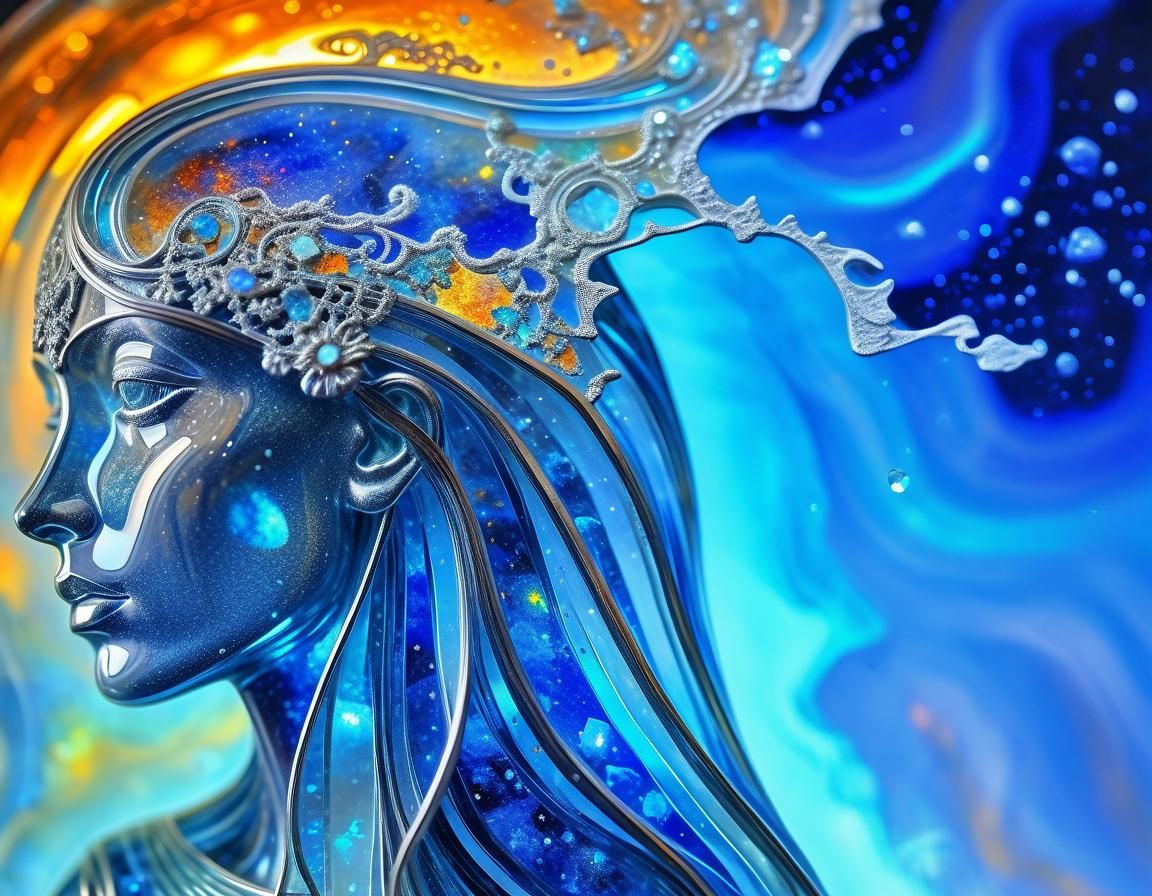 Mystical Translucent Glass Woman with Galaxies