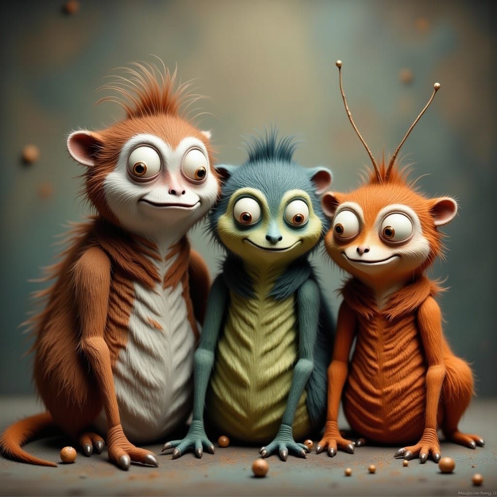 Grateful Cute Creepy Creatures in Storybook Style