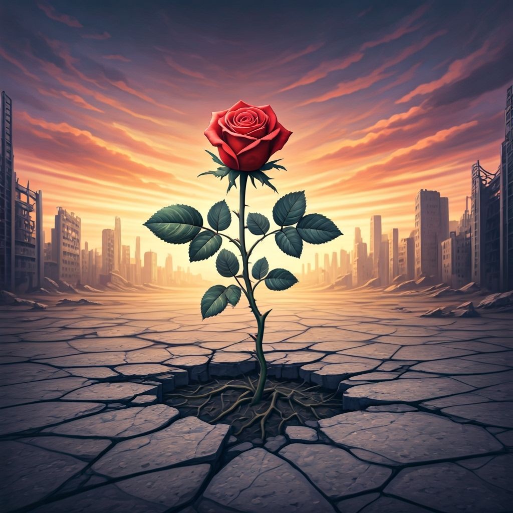 Defiant Rose Blooms in Post-Apocalyptic City Sketch