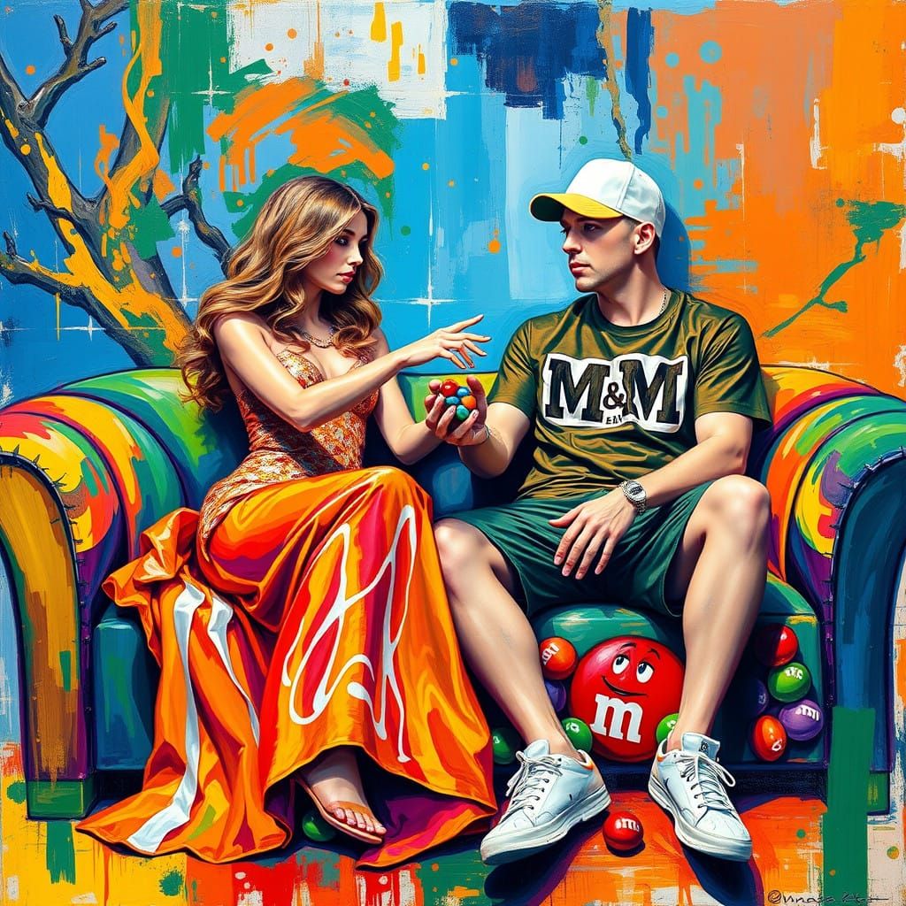Aphrodite and Eminem in Vibrant, Swirling Colors