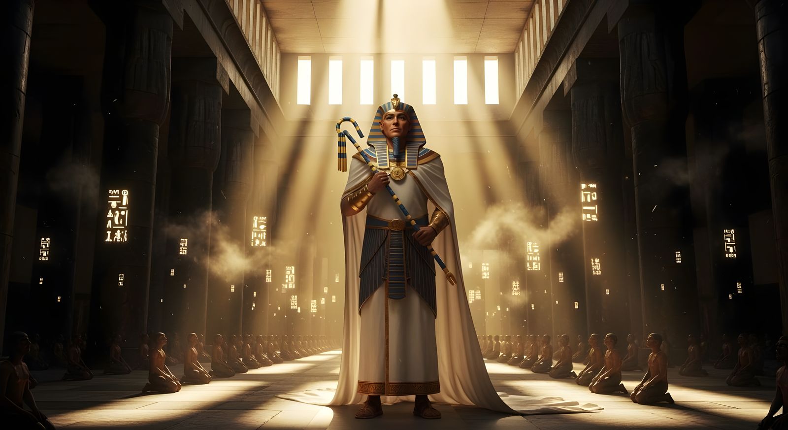 Godlike Pharaoh in Ancient Egyptian Temple