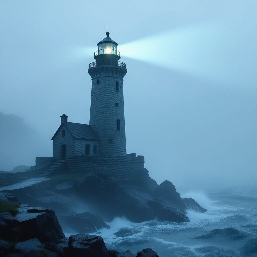 Ancient Lighthouse in Mystical Fog, Dark Fantasy Style