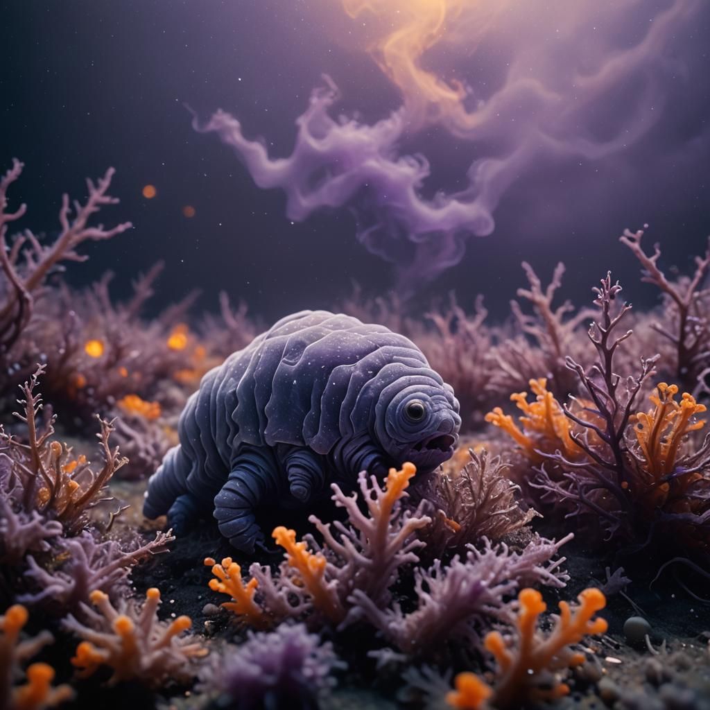 Microscopic Tardigrade in Sci-Fi Atmosphere
