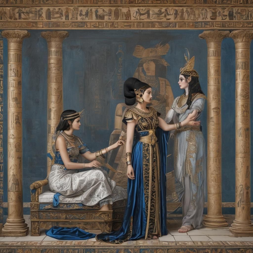 Ornate Costumes in Ancient Egypt Scene