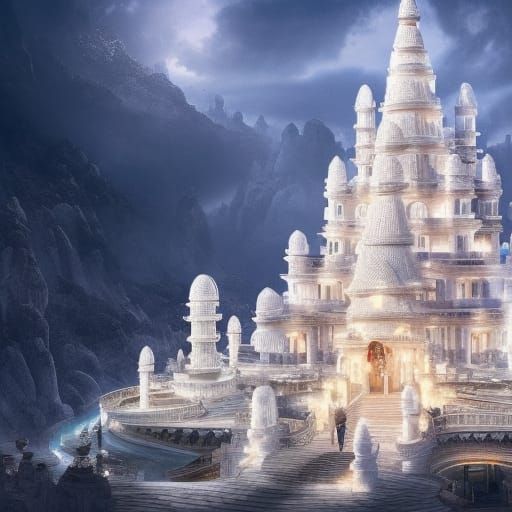 Epic White Stone City Digital Matte Painting