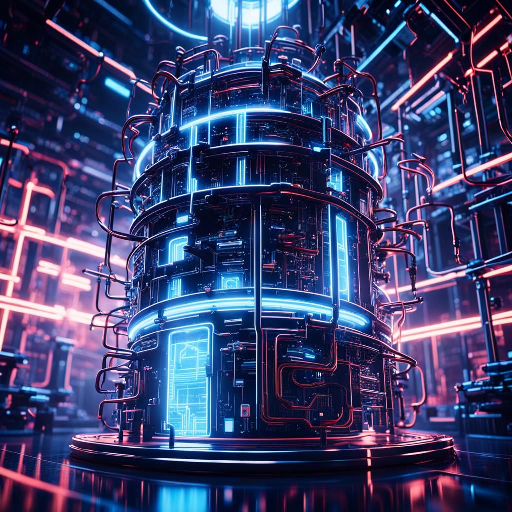 Futuristic Cyberpunk Lamp in High-Tech Lab