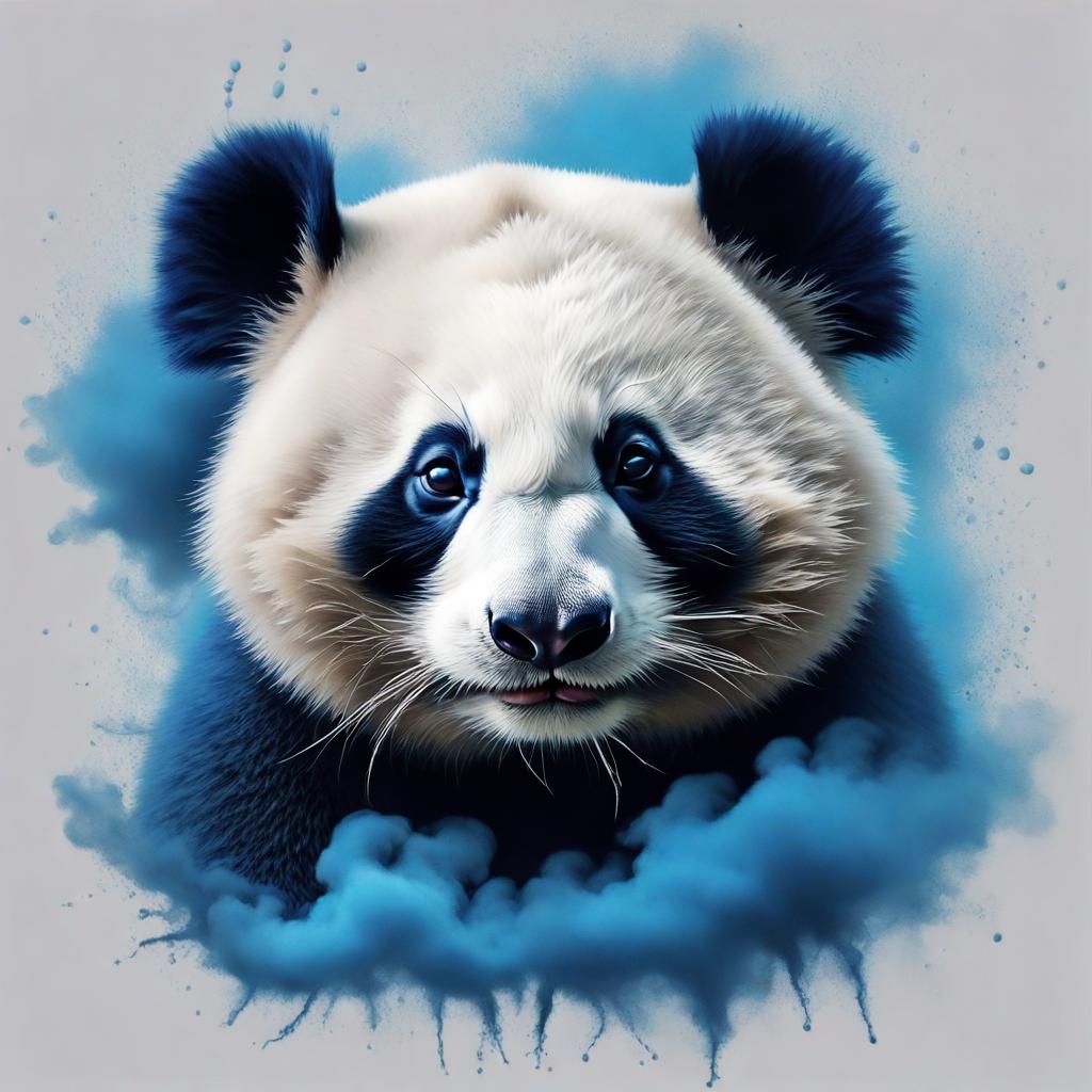Fuzzy Blue Panda in Smoky Darkness