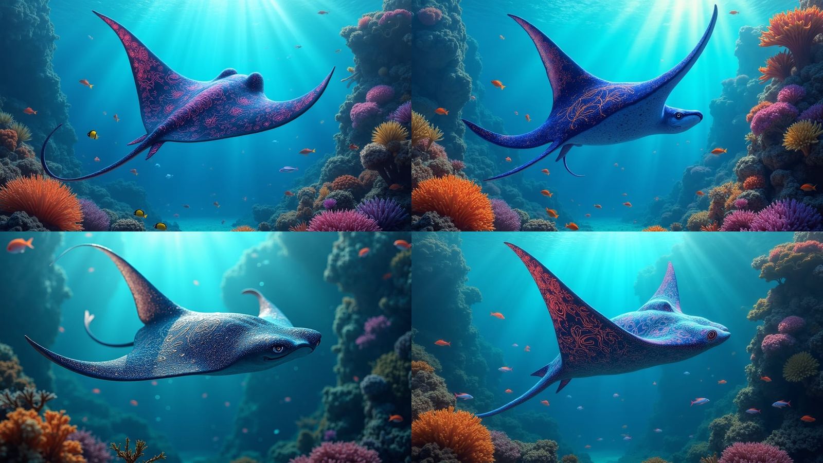 Runic Stingray Glides Through Coral Reef: Fantasy Art