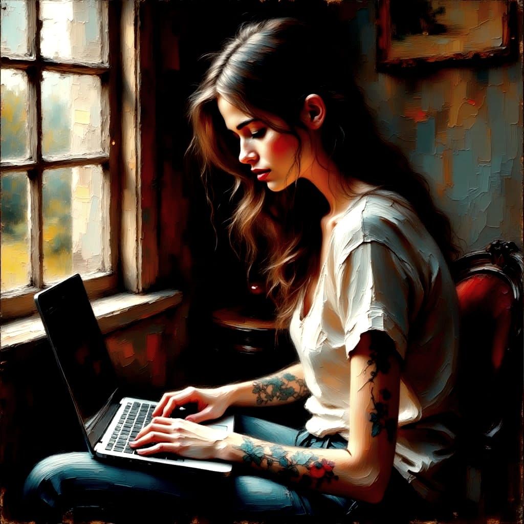 Renaissance-Inspired Woman Works in Charming Cottage