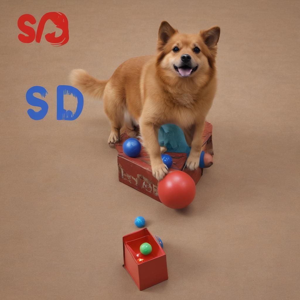 Dog, Cat, and Parrot on Box with Ball