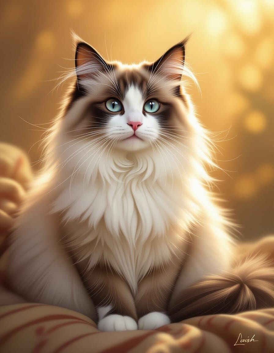 Realistic Ragdoll Cat in Sunlight