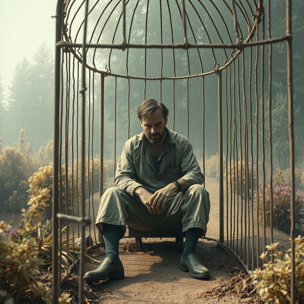 Man in Open Cage: Conceptual Surrealism