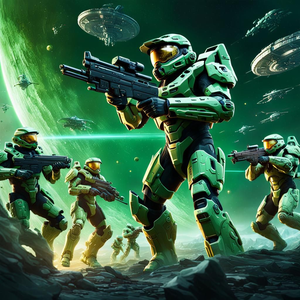 Master Chief Battles Monsters in Space: Fantasy Concept Art