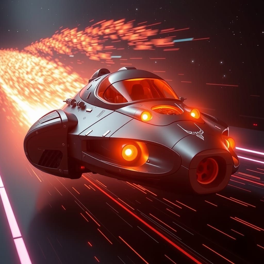 Futuristic Camera Spaceship on Neon Track