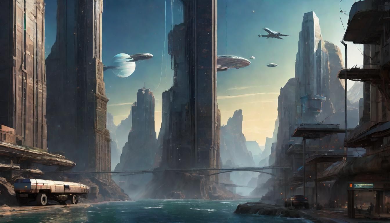 SHADOWS OF NEW AMERICA, An ocean canyon world of technology and high-rise cities interconnected by star ports and vast f...