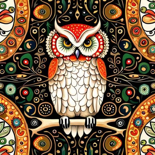 Owl in Art Nouveau Botanical Fusion