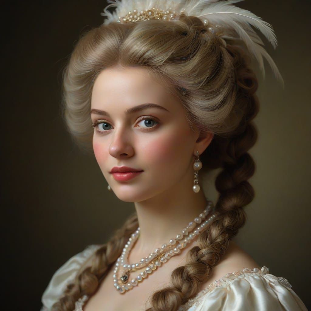 18th century wig style with accessories in the hair