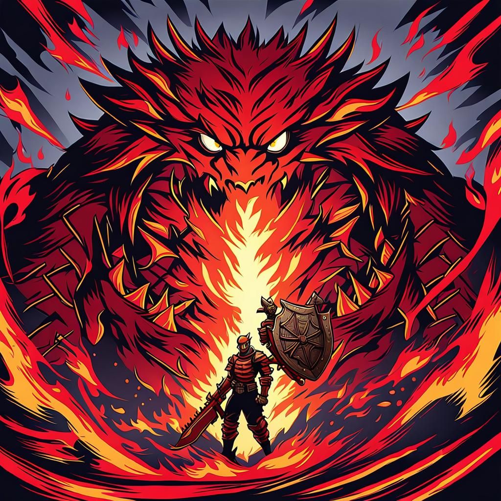 Vibrant Anime Dragon Slayer with Fiery Red Hair and Intense...