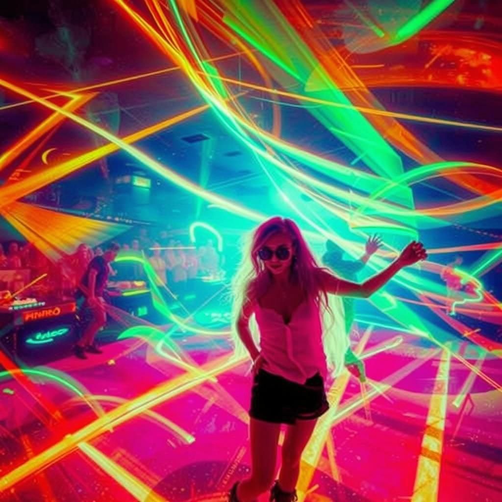 Confident Woman Dancing in Cyberpunk Rave