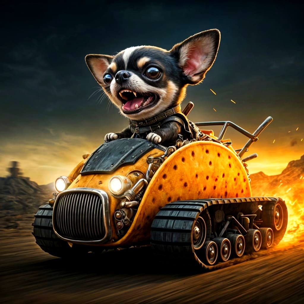 Chihuahua Races Taco Tank in Mad Max Wasteland