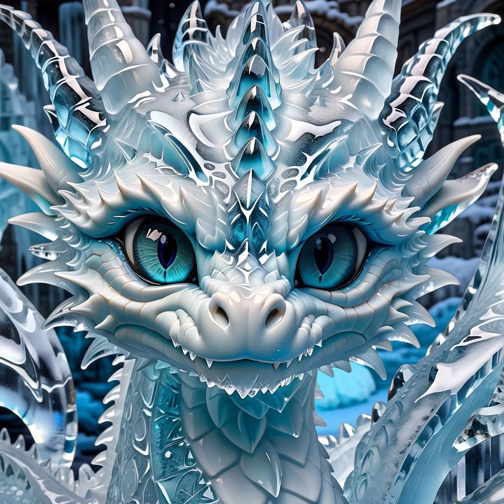 Icy Dragon Sculpture in Anime Style