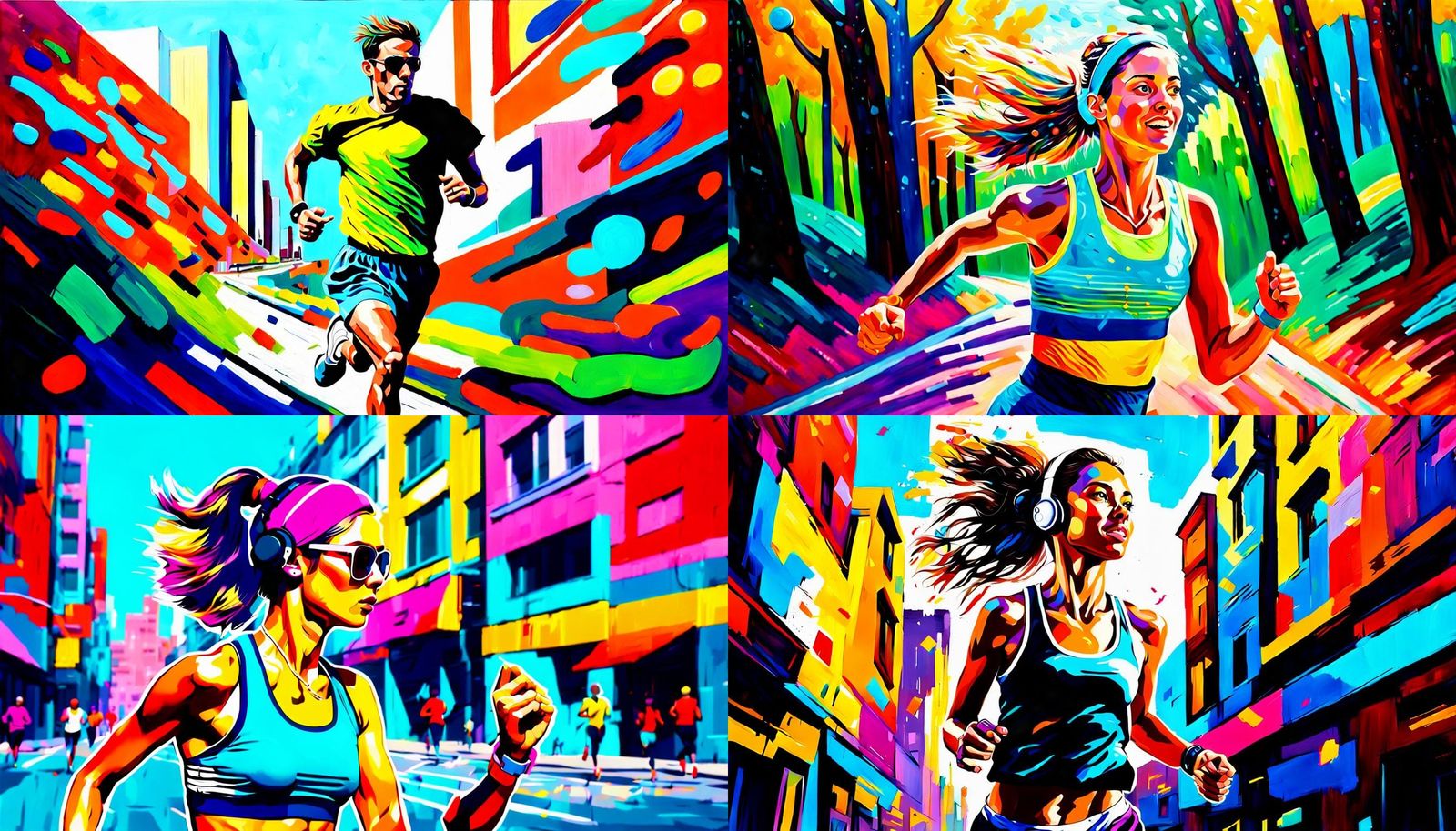 Confident Jogger Listening to Music, Acrylic on Canvas