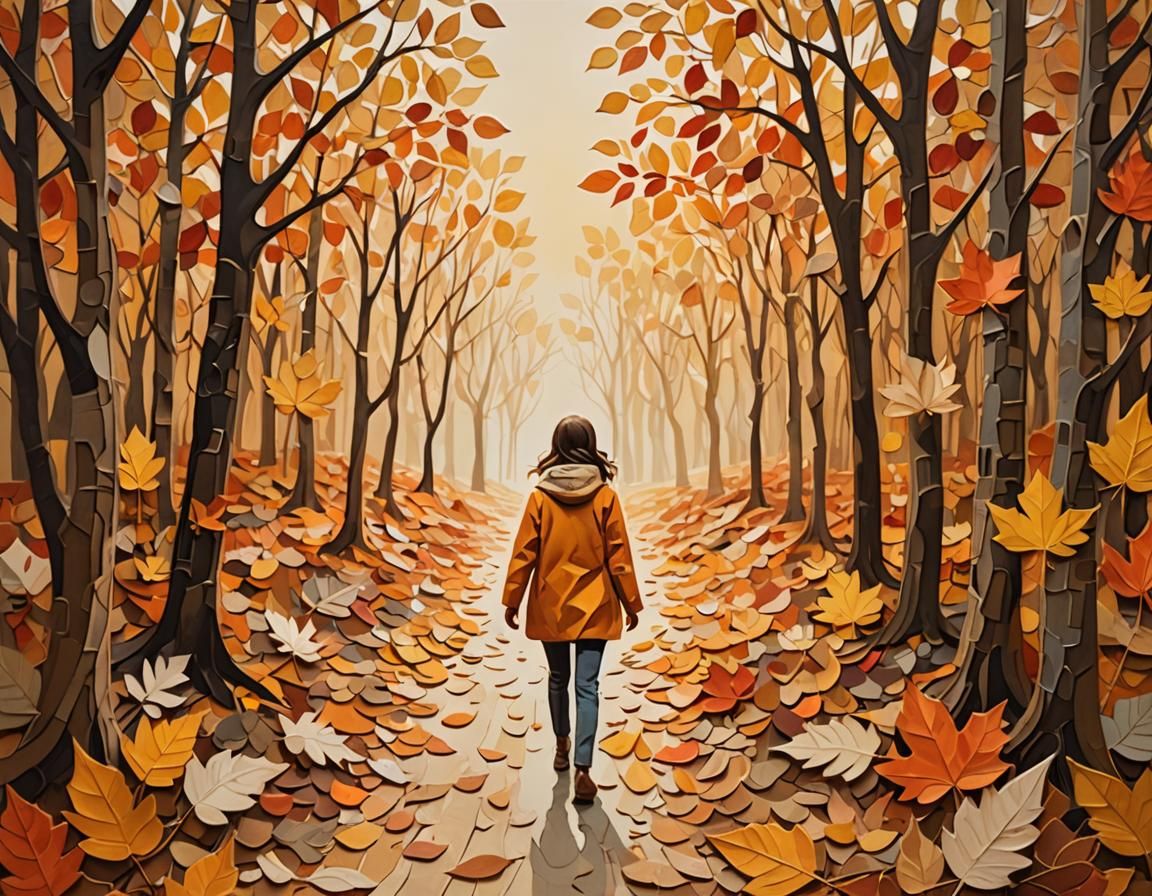 Whimsical Oil Painting of Paper Autumn Foliage