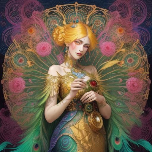 Dragon Peacock Woman in Abstract Expressionism Style