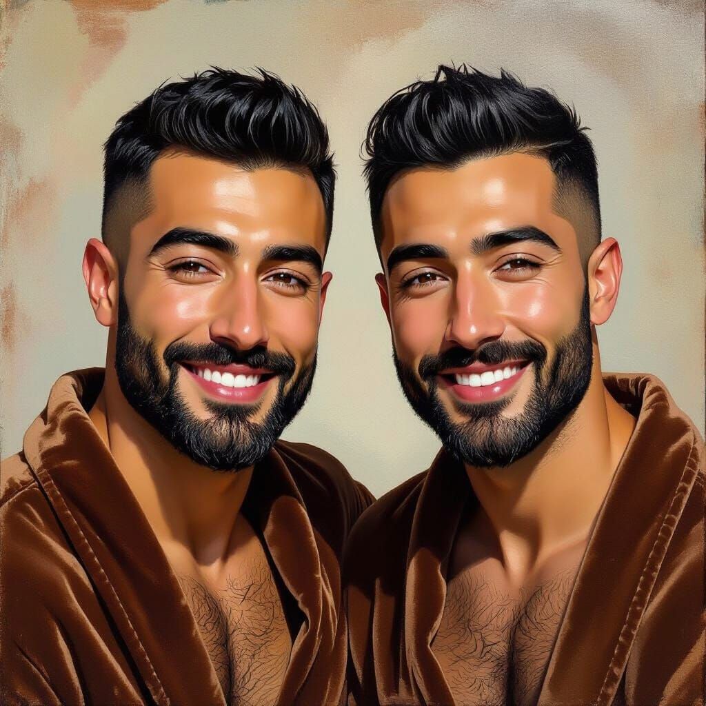 Impasto Portrait of Two Smiling Men in Velvet Robes