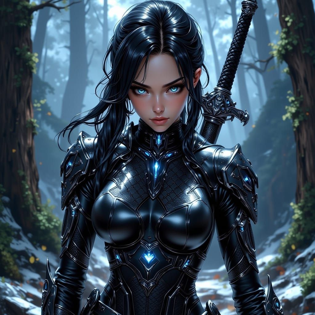 Anime Bounty Hunter in Mecha Armor with Katana