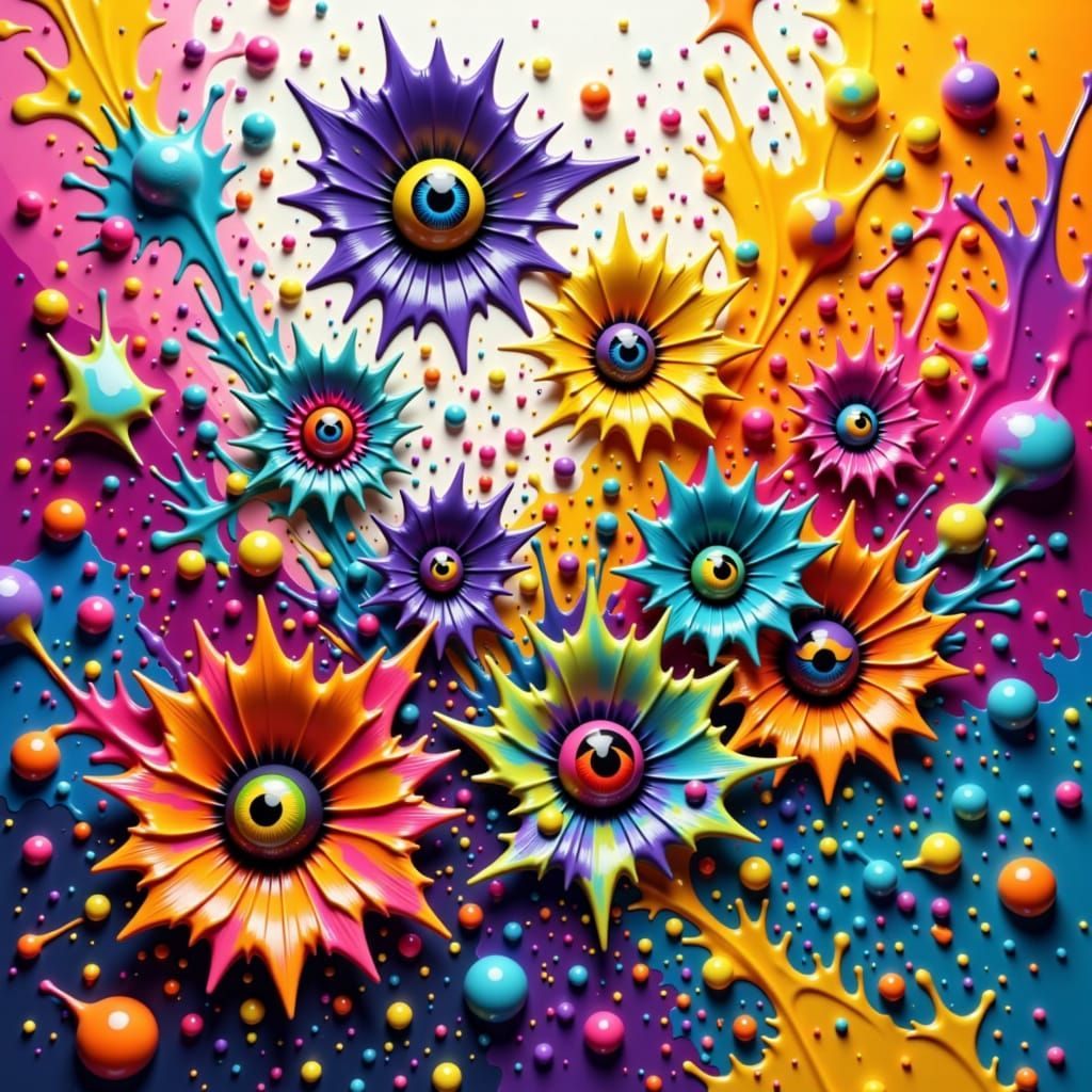 Eyeball Flowers Dance in Vibrant Splatter