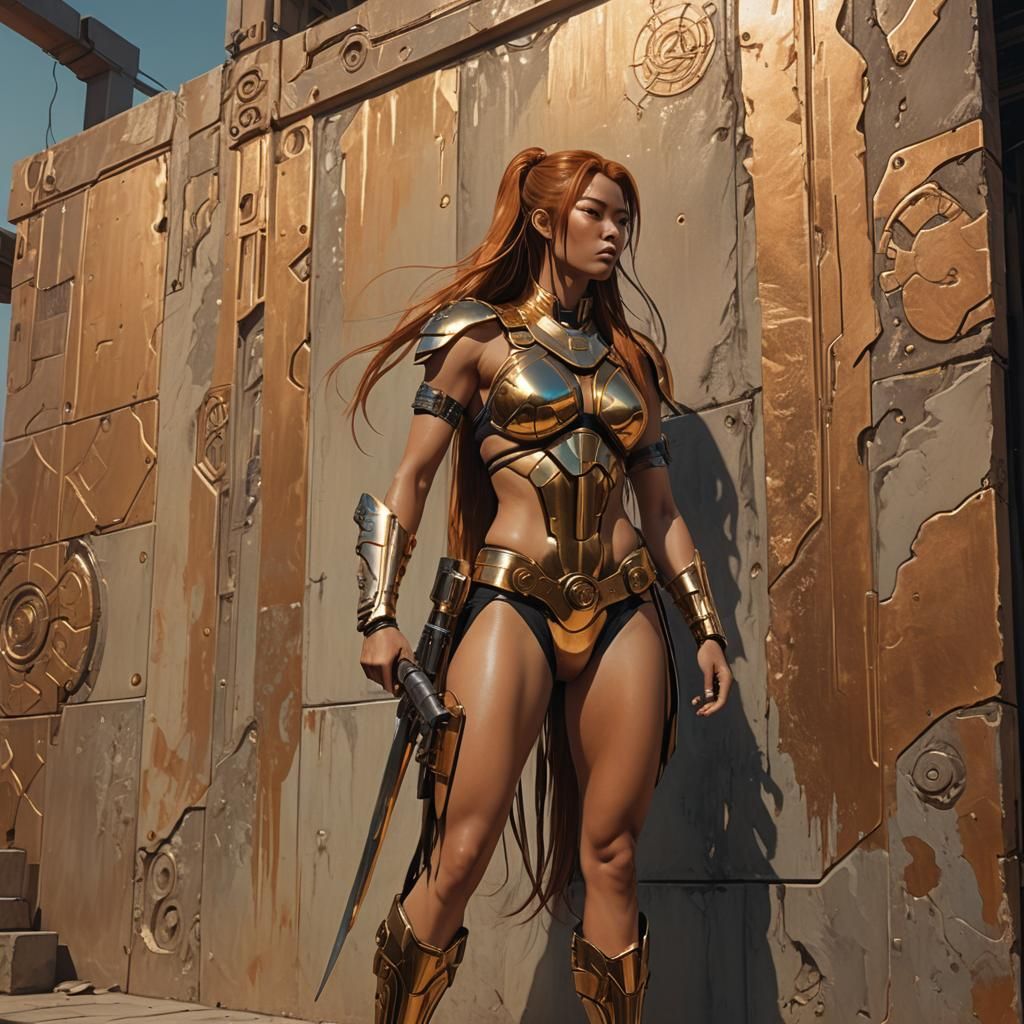 Cyberpunk Beauty Overlooks Futuristic Cityscape