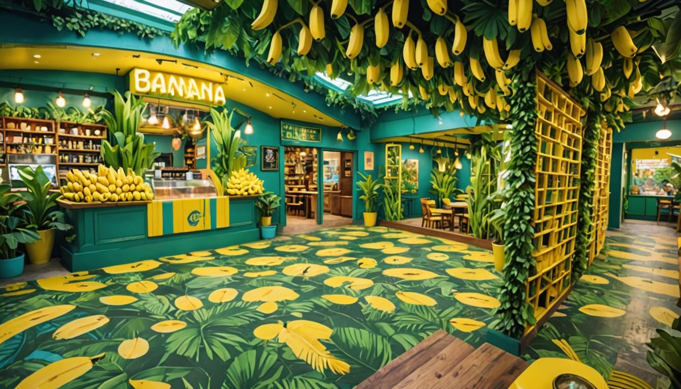 Banana Restaurant in Lush Jungle Cityscape