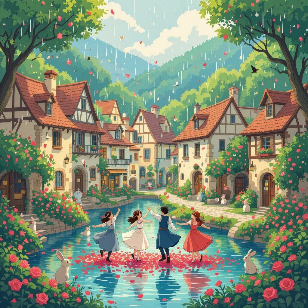 Rose Rain Dance in Miyazaki-esque Town