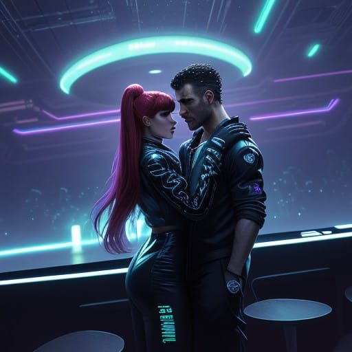 Vibrant Dancers in Cyberpunk Salsa and Merengue Dance