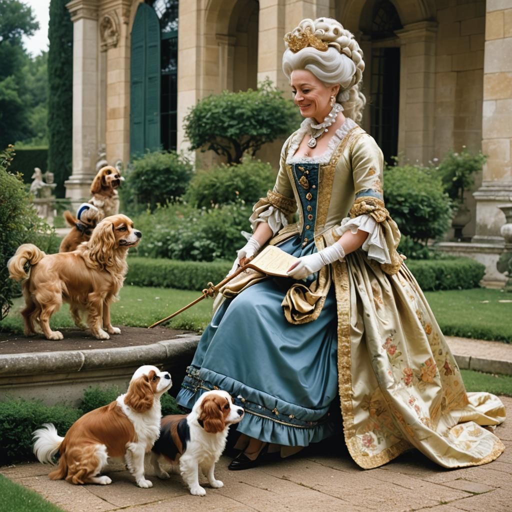 Queen Marie Antoinette playing with her King Charles Cavalie...
